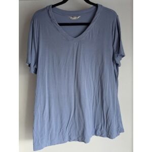 Soma Women's V-Neck T-Shirt Large Blue Solid Short Sleeve Casual Top Tee